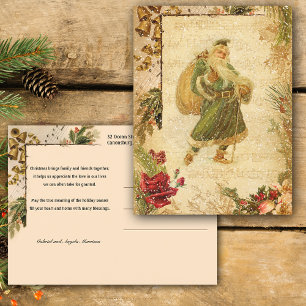 Weihnachtsmann im Schnee mit Rosen & Musik Postkarte