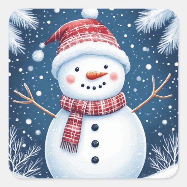 Weihnachtsmann im Schnee Quadratischer Aufkleber (Vorderseite)