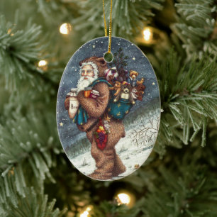 WEIHNACHTSMANN IM TIERPLÜSCHANZUG, WEIHNACHTS-TIER KERAMIK ORNAMENT