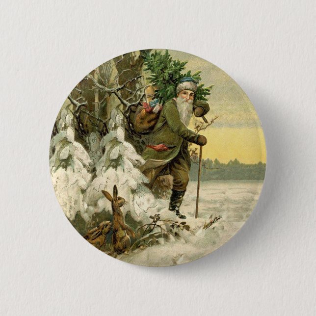 Weihnachtsmann im viktorianischen Stil auf dem Wei Button (Vorderseite)