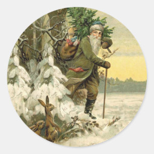 Weihnachtsmann im viktorianischen Weihnachtsstil  Runder Aufkleber