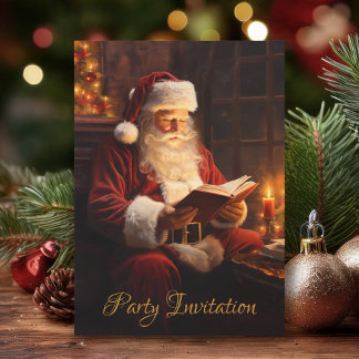 Weihnachtsmann im Vintage-Look beim Lesen eines Bu Einladung