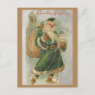 Weihnachtsmann im Vintage-Look mit grünem Mantel i Postkarte
