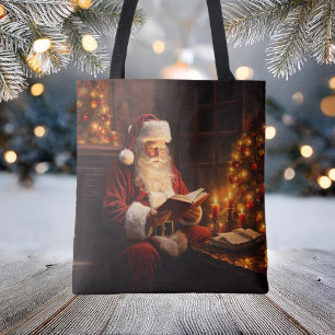 Weihnachtsmann im Vintage-Stil beim Lesen eines Bu