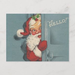Weihnachtsmann im Vintage-Stil beim Spähen Feiertagspostkarte