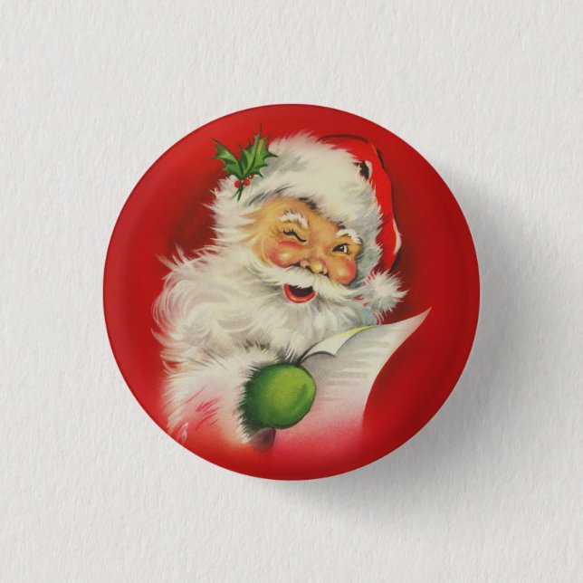 Weihnachtsmann im Vintage-Stil Button (Vorderseite)