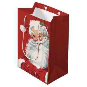 Weihnachtsmann im Vintage-Stil, fröhlich und zwink Mittlere Geschenktüte