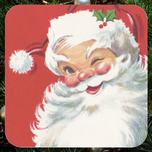 Weihnachtsmann im Vintage-Stil, fröhlich und zwink Quadratischer Aufkleber
