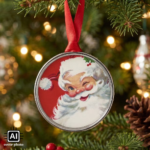 Weihnachtsmann im Vintage-Stil, fröhlich und zwink Silbernes Ornament