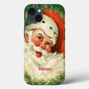 Weihnachtsmann im Vintage-Stil mit Tannenkranz iPhone 13 Hülle