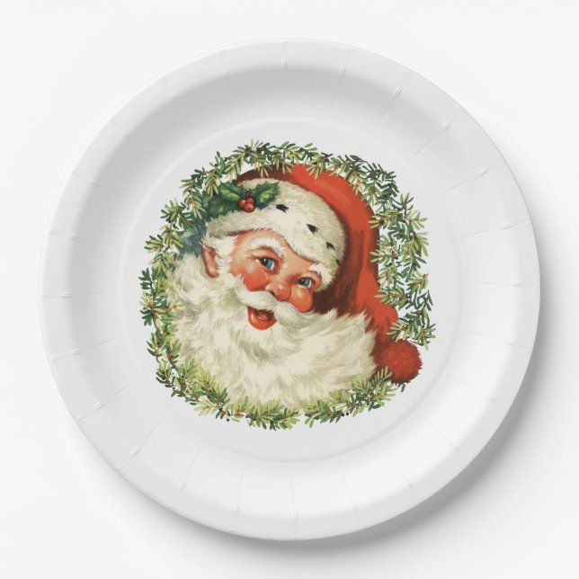 Weihnachtsmann im Vintage-Stil Pappteller (Vorderseite)