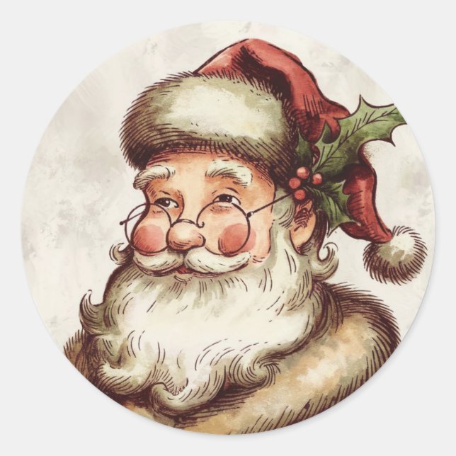 Weihnachtsmann im Vintage-Stil Runder Aufkleber (Vorderseite)