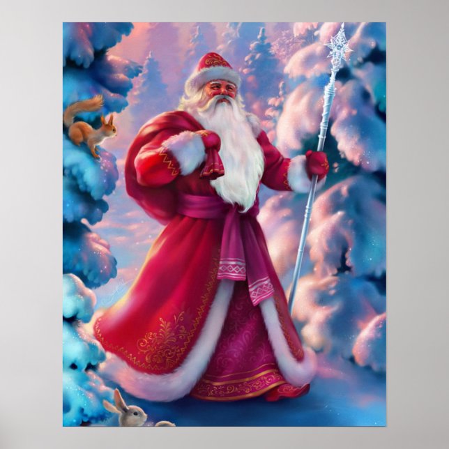 Weihnachtsmann im Wald Poster (Vorne)
