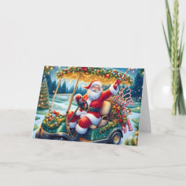 Weihnachtsmann im Weihnachts-Golfwagen-Feiertagska Feiertagskarte