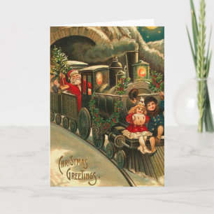 Weihnachtsmann im Zug im Vintage-Stil Feiertagskarte