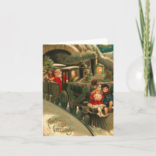 Weihnachtsmann im Zug im Vintage-Stil Feiertagskarte