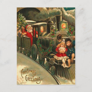 Weihnachtsmann im Zug im Vintage-Stil Feiertagspostkarte