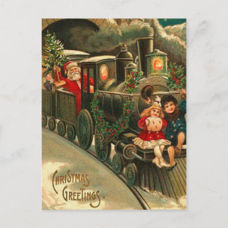 Weihnachtsmann im Zug im Vintage-Stil Feiertagspostkarte