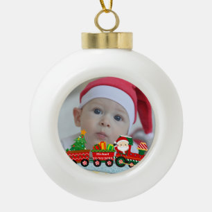 Weihnachtsmann im Zug mit Geschenken und Weihnacht Keramik Kugel-Ornament