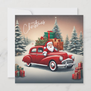 Weihnachtsmann in altem roten Auto Weihnachten 