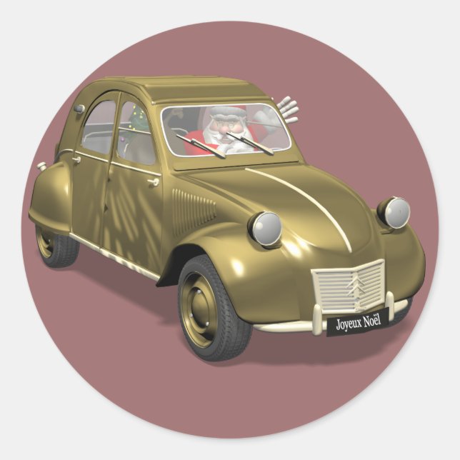 Weihnachtsmann in Citroen 2 CV Runder Aufkleber (Vorderseite)