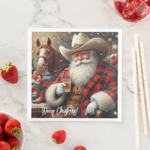 Weihnachtsmann in Cowboy hat Weihnachten Serviette