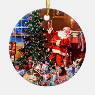 Weihnachtsmann in der Nacht vor Weihnachten Keramikornament