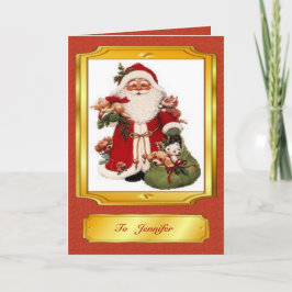 Weihnachtsmann in der roten und goldenen feiertagskarte
