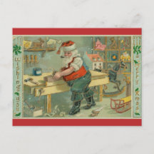 Weihnachtsmann in der Vintage-Werkstatt