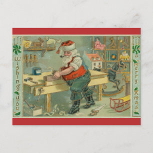 Weihnachtsmann in der Vintage-Werkstatt Postkarte