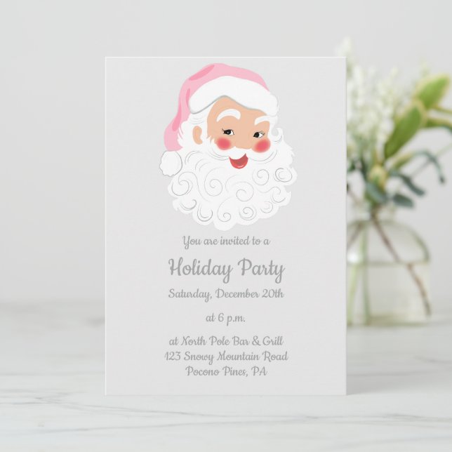 Weihnachtsmann in Pink Hat Weihnachten Einladung (Stehend Vorderseite)