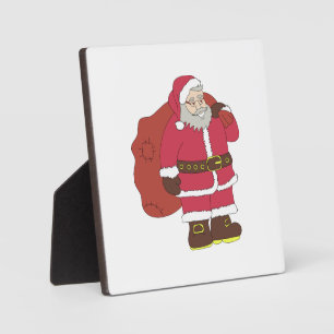 Weihnachtsmann in rot mit Geschenktasche und Brill Fotoplatte