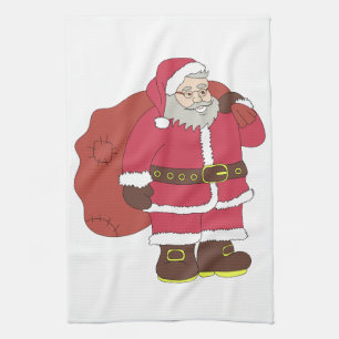 Weihnachtsmann in rot mit Geschenktasche und Brill Geschirrtuch