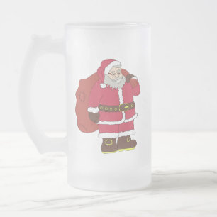Weihnachtsmann in rot mit Geschenktasche und Brill Mattglas Bierglas