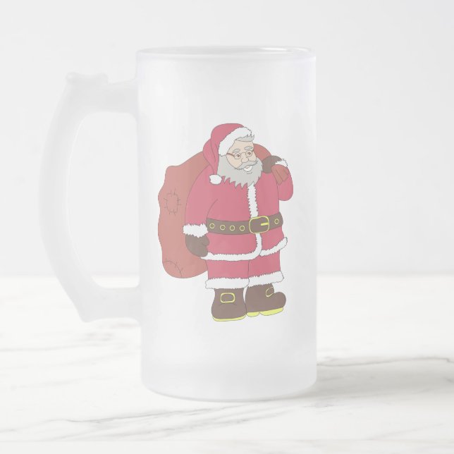 Weihnachtsmann in rot mit Geschenktasche und Brill Mattglas Bierglas (Links)