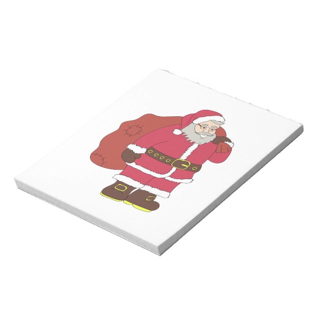 Weihnachtsmann in rot mit Geschenktasche und Brill Notizblock (Rotiert)