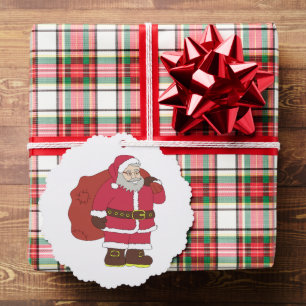 Weihnachtsmann in rot mit Geschenktasche und Brill Ornament Karte