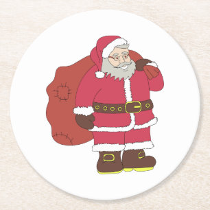 Weihnachtsmann in rot mit Geschenktasche und Brill Runder Pappuntersetzer