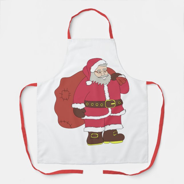 Weihnachtsmann in rot mit Geschenktasche und Brill Schürze (Vorderseite)