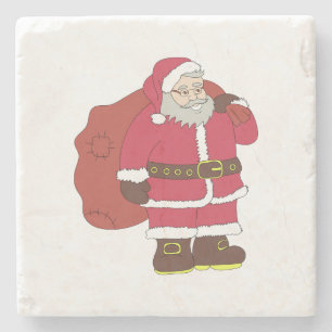 Weihnachtsmann in rot mit Geschenktasche und Brill Steinuntersetzer