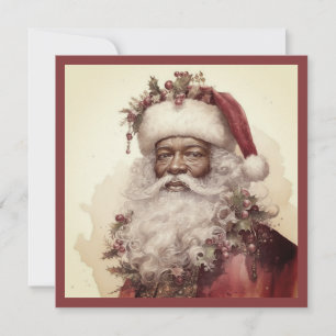 Weihnachtsmann in Schwarz - Rococo Rot und Grünzeu Feiertagskarte