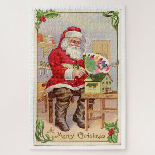 Weihnachtsmann in seiner Werkstatt vintage retro P Puzzle