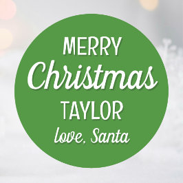 Weihnachtsmann-Individuelle Name Typografie Green Runder Aufkleber