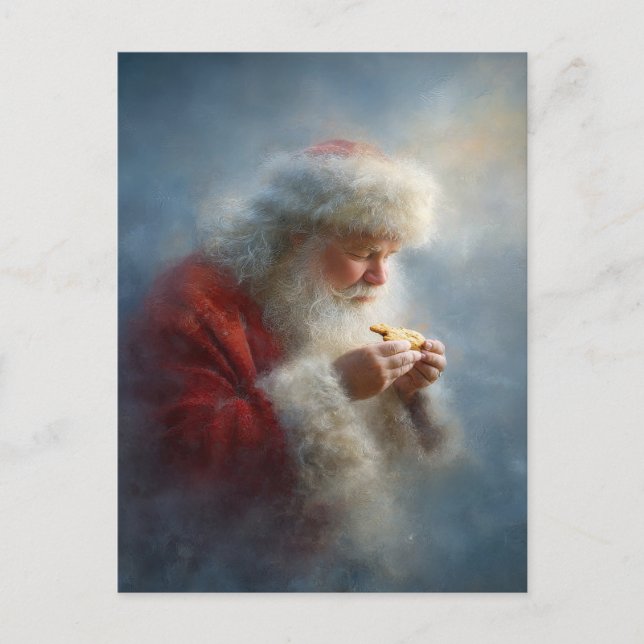 Weihnachtsmann isst Kekse Postkarte (Vorderseite)