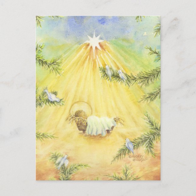 Weihnachtsmann Jesus mit Adoring Doves Postkarte (Vorderseite)