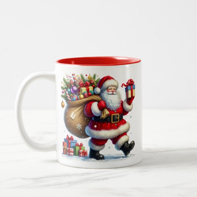 Weihnachtsmann-Kaffeetasse Zweifarbige Tasse (Links)
