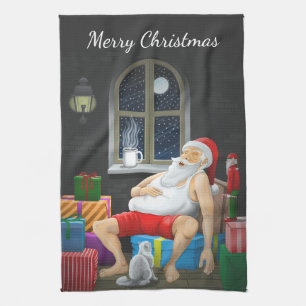 Weihnachtsmann Kaffeezeit Geschirrtuch