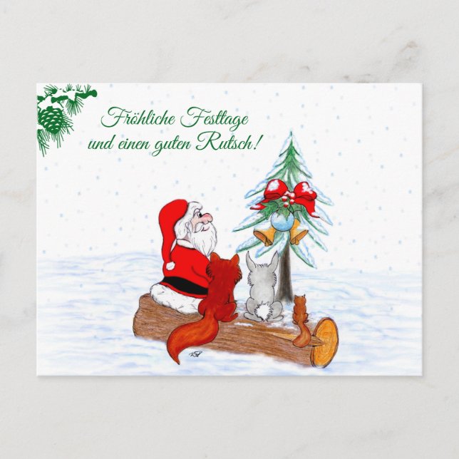 Weihnachtsmann Kaninchen Fox Eichhörnchen, Deutsch Postkarte (Vorderseite)