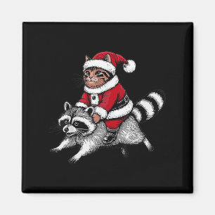 Weihnachtsmann-Katze auf einem Waschbären reitend Magnet