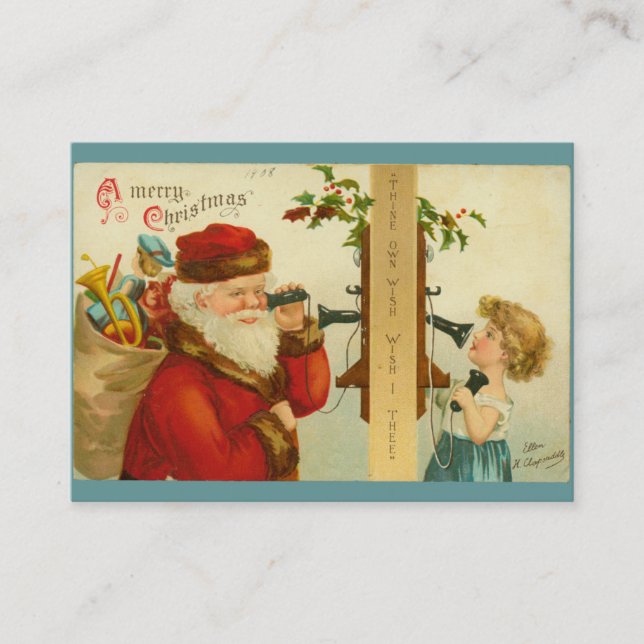 Weihnachtsmann & Kind auf Vintagem Telefonstil Visitenkarte (Vorderseite)